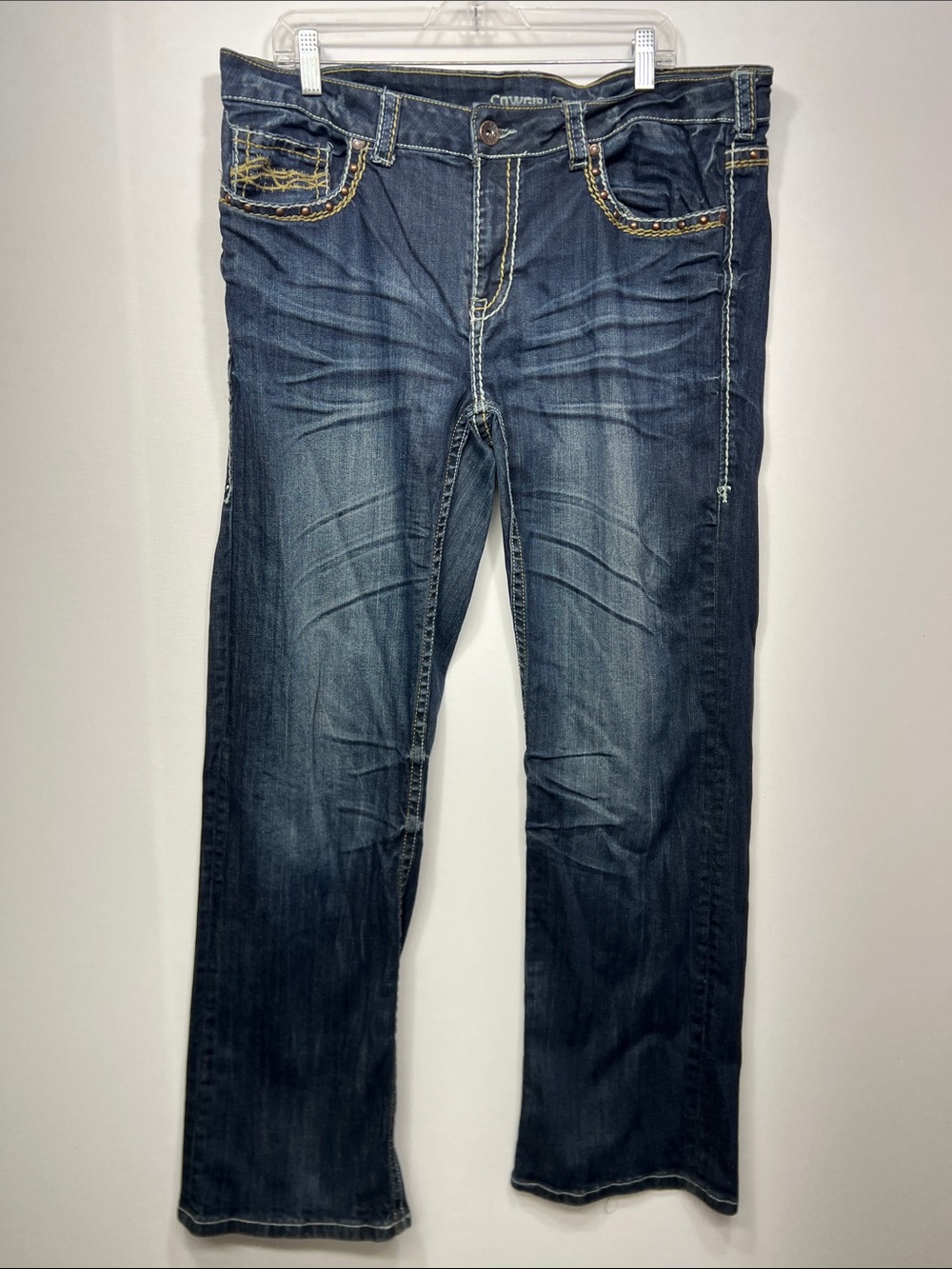 Cowgirl Tuff Women’s Bootcut Jeans - Dark Blue with Contrast Stitching
